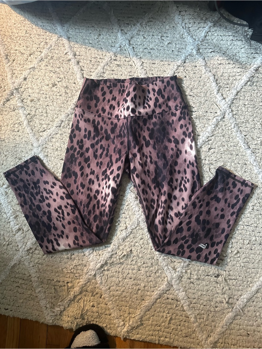 Fabletics Mauve Pink Leopard Print Kids Leggings